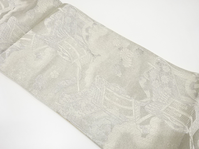 アンティーク　小林喜三郎製　御所車に花唐草模様織り出し袋帯（材料）